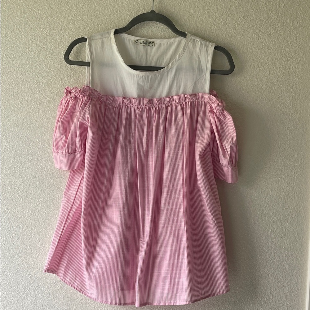 Women striped Pink Off-Shoulder Peasant Top